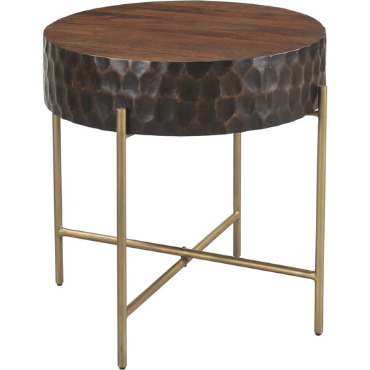 Vallarta 24" Side Table by World Interiors in brown and two tone, bronze. Made from mango wood, cast aluminum in a unique style.