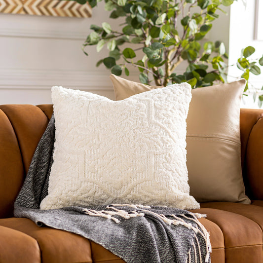 Frisco Pillow - 11621 by Livabliss in white. Made from front: 100% polyester, back: 100% cotton in a modern style.