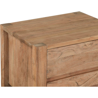 Mesa Nightstand by World Interiors in tan and brushed acacia. Made from acacia wood in a transitional style.