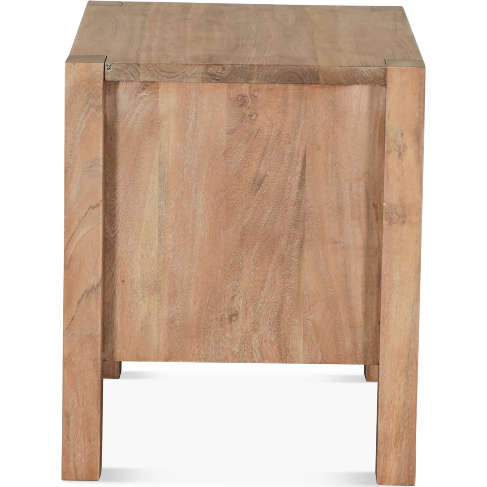 Mesa Nightstand by World Interiors in tan and brushed acacia. Made from acacia wood in a transitional style.