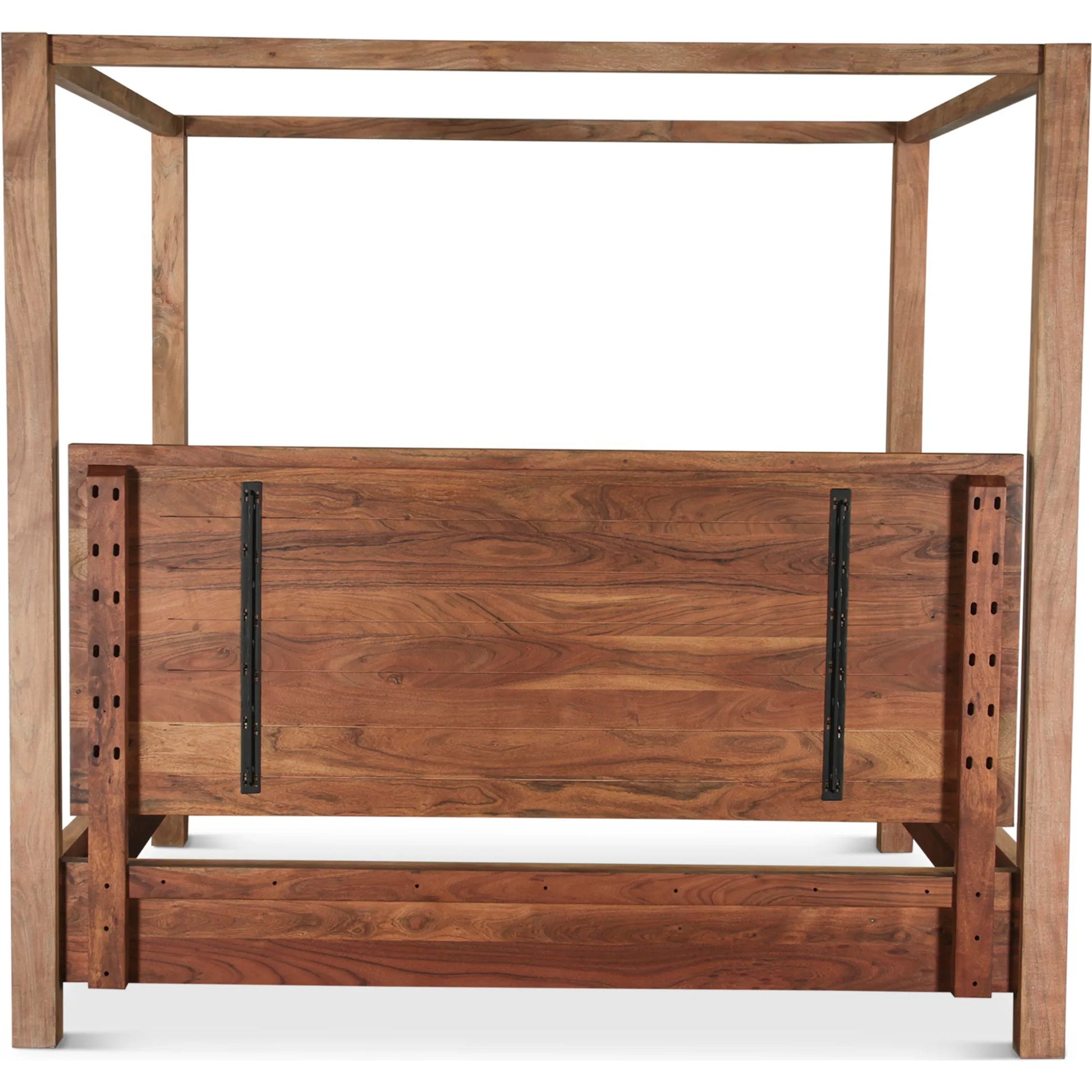 Mesa Canopy Bed by World Interiors in tan and brushed acacia. Made from acacia wood in a transitional style.