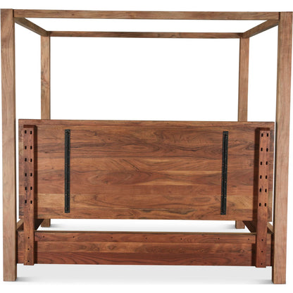 Mesa Canopy Bed by World Interiors in tan and brushed acacia. Made from acacia wood in a transitional style.