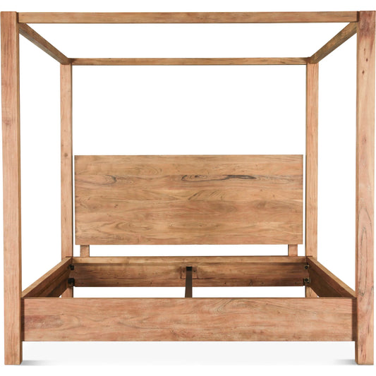 Mesa Canopy Bed by World Interiors in tan and brushed acacia. Made from acacia wood in a unique style.