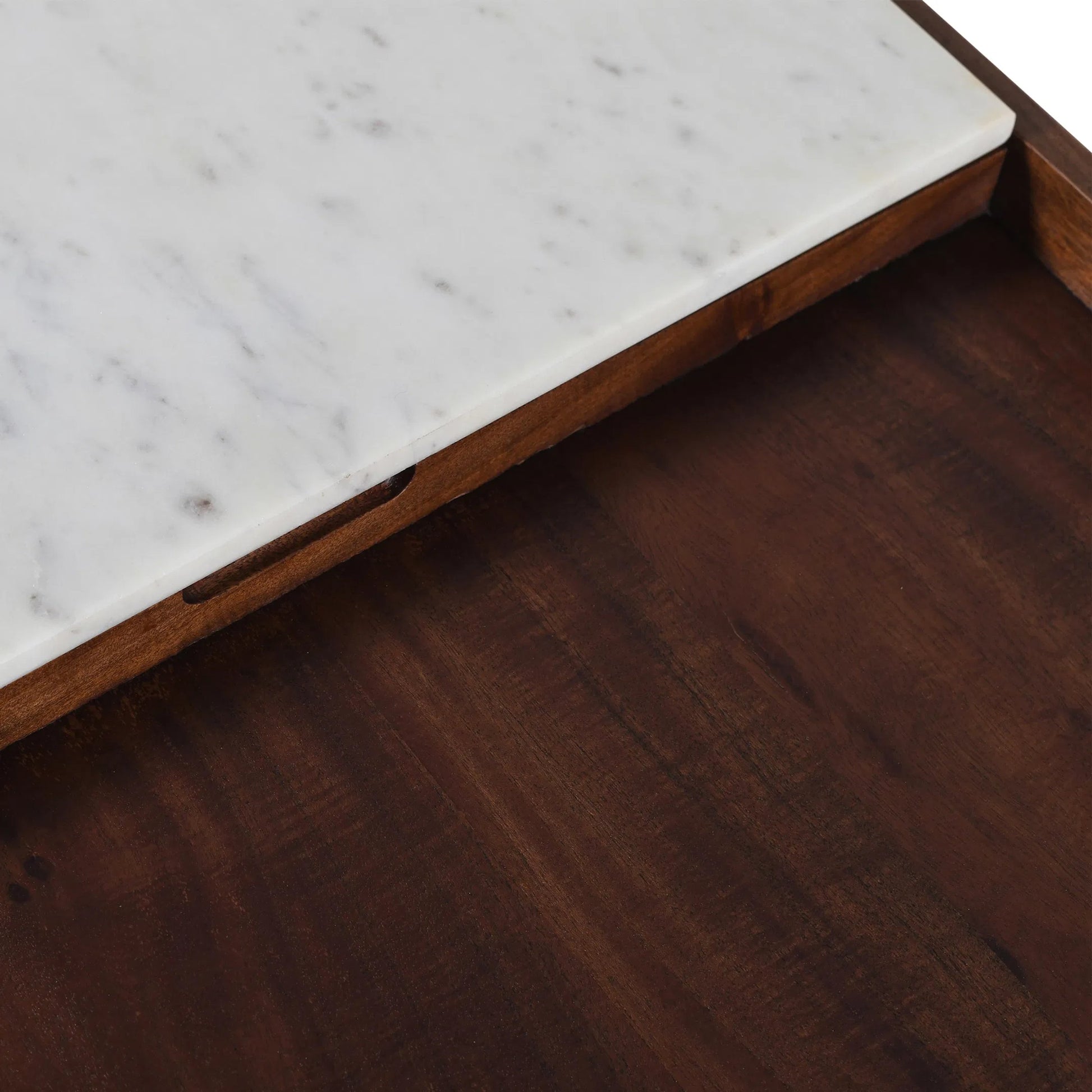 Aurora Coffee Table by World Interiors in walnut. Made from wood, iron, marble in a modern style.