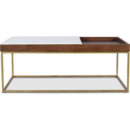 Aurora Coffee Table by World Interiors in walnut. Made from wood, iron, marble in a modern style.