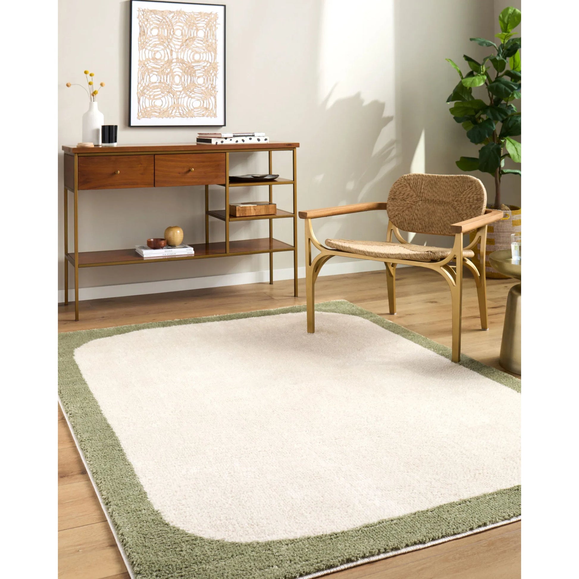 Fossay Shag FSG-2344 Rug by Livabliss in cream, olive. Made from polyester in a unique style.