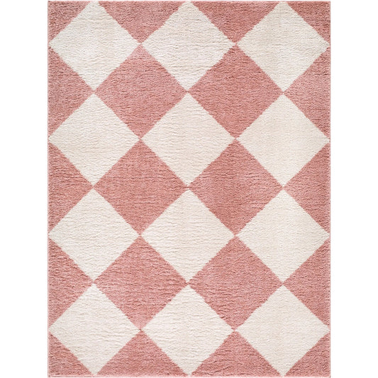 Fossay Shag FSG-2355 Rug by Livabliss in rose, ivory. Made from polyester in a unique style.