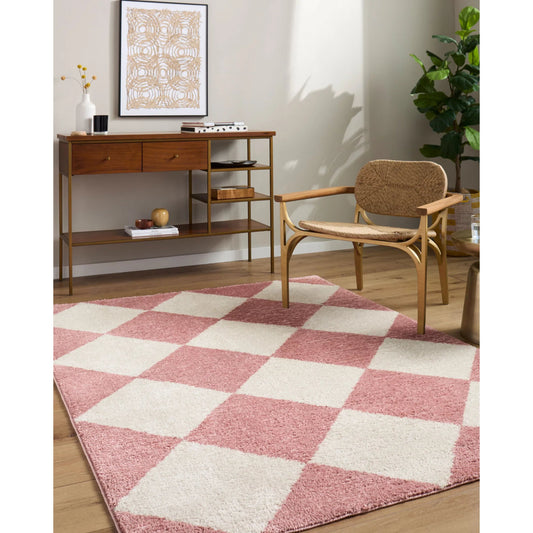 Fossay Shag FSG-2355 Rug by Livabliss in rose, ivory. Made from polyester in a unique style.
