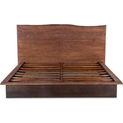 Palermo Live Edge Bed by World Interiors in raw walnut, ebony. Made from acacia wood, iron in a modern style.