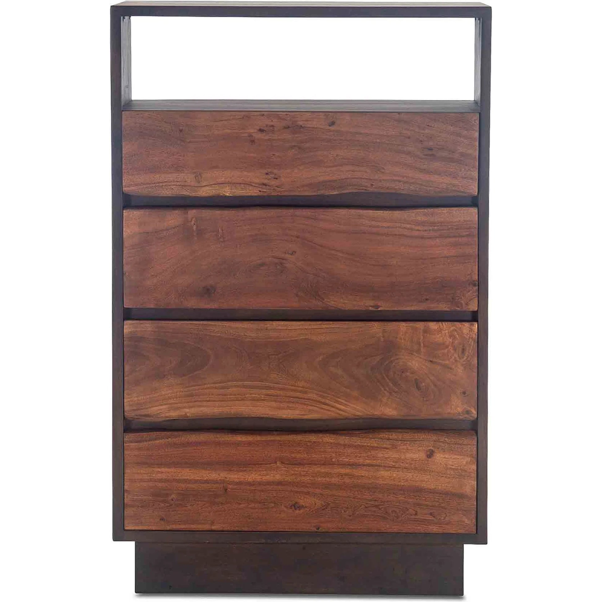 Palermo Live Edge Tall Dresser by World Interiors in brown and raw walnut, ebony. Made from acacia wood, iron in a modern style.