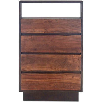 Palermo Live Edge Tall Dresser by World Interiors in brown and raw walnut, ebony. Made from acacia wood, iron in a modern style.