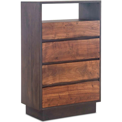 Palermo Live Edge Tall Dresser by World Interiors in brown and raw walnut, ebony. Made from acacia wood, iron in a modern style.