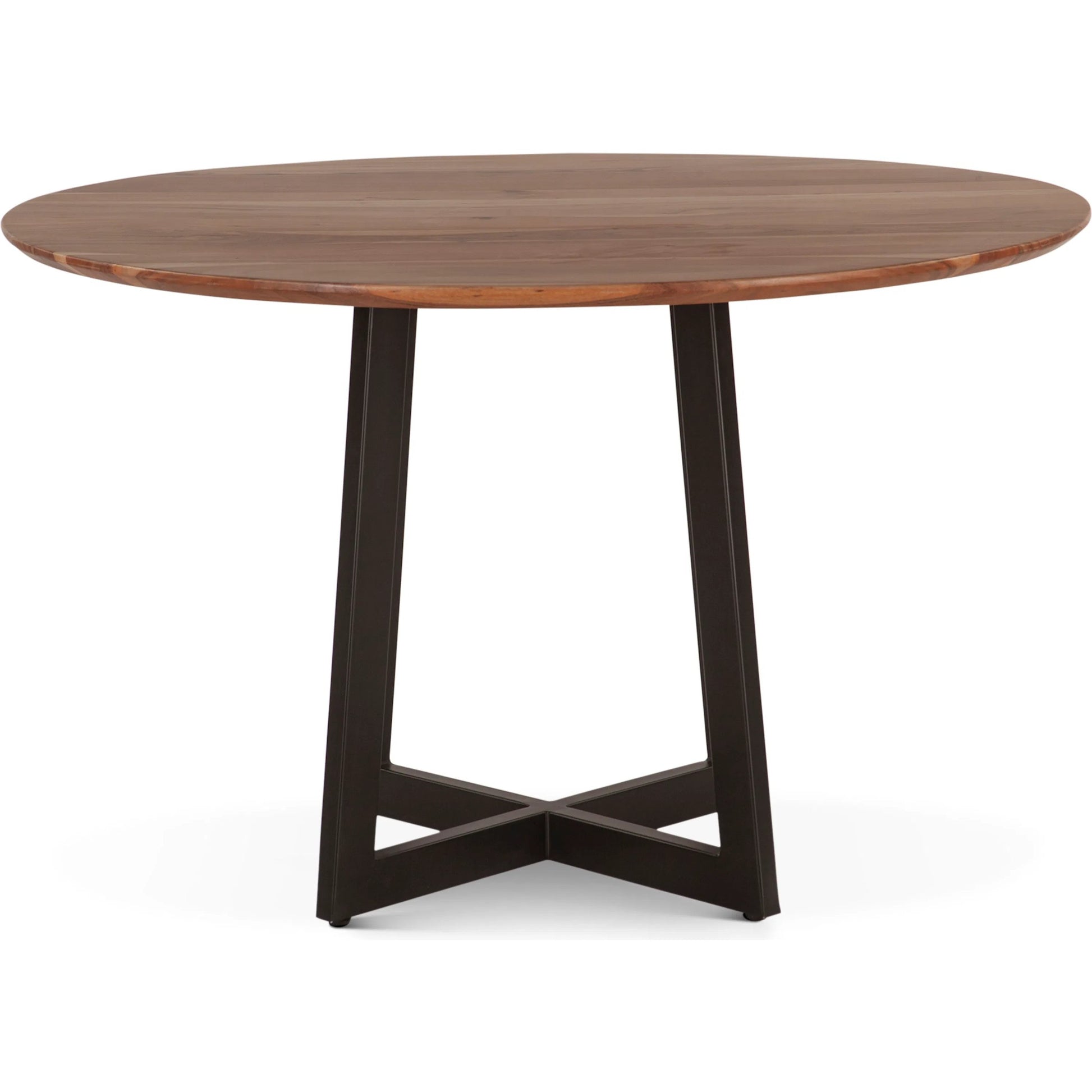 Sorrento 48" Round Dining Table by World Interiors in tan and matte black. Made from mango wood reclaimed iron in a transitional style.