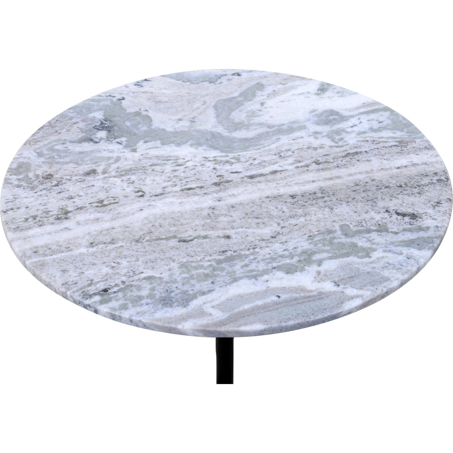 027 SI-2242851 | Closeup | Glacier 18" Accent Table by World Interiors in powder coated black. Made from marble reclaimed iron in a modern style.