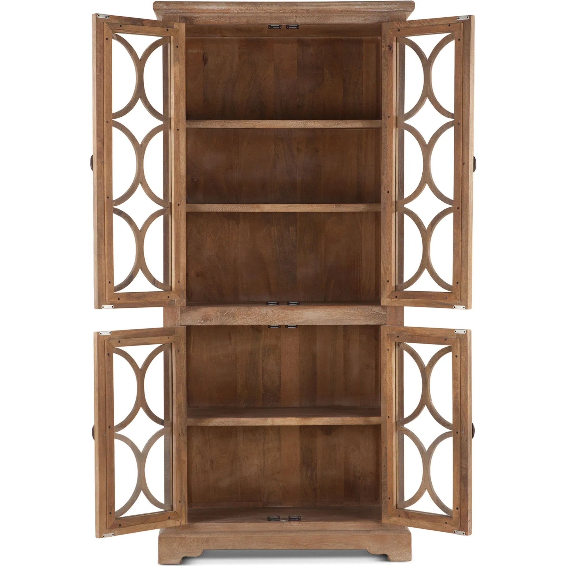 Pengrove Tall Cabinet by World Interiors in light brown and antique oak. Made from mango wood, glass in a transitional style.