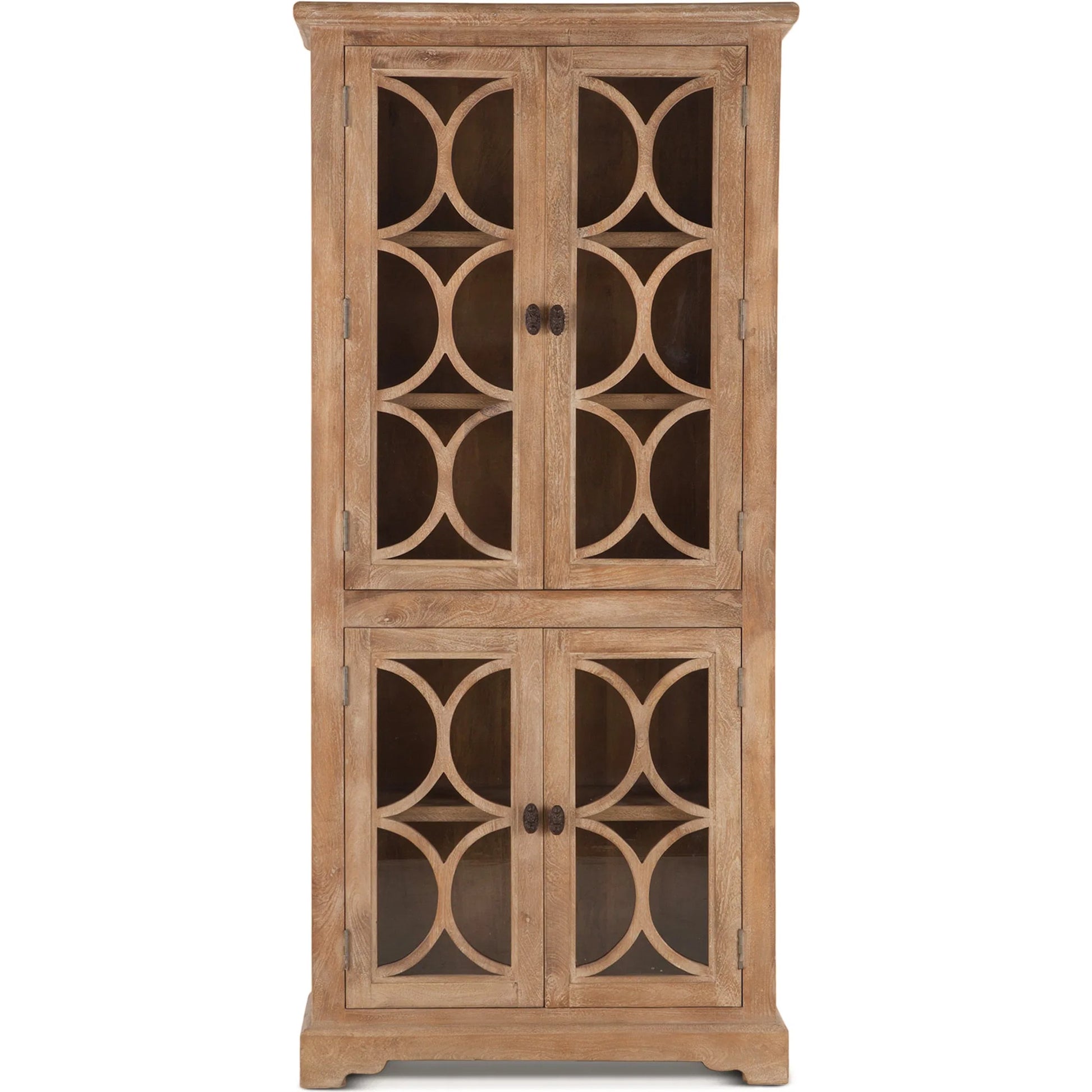Pengrove Tall Cabinet by World Interiors in light brown and antique oak. Made from mango wood, glass in a transitional style.