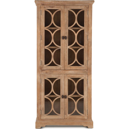 Pengrove Tall Cabinet by World Interiors in light brown and antique oak. Made from mango wood, glass in a transitional style.