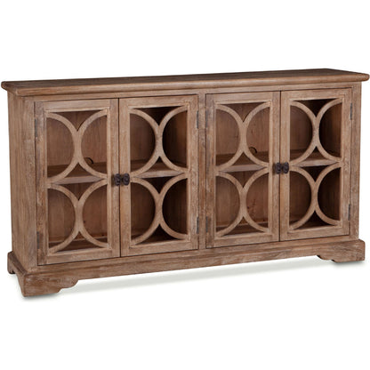 Pengrove Sideboard by World Interiors in light brown and antique oak. Made from mango wood, glass in a cottage & farmhouse style.