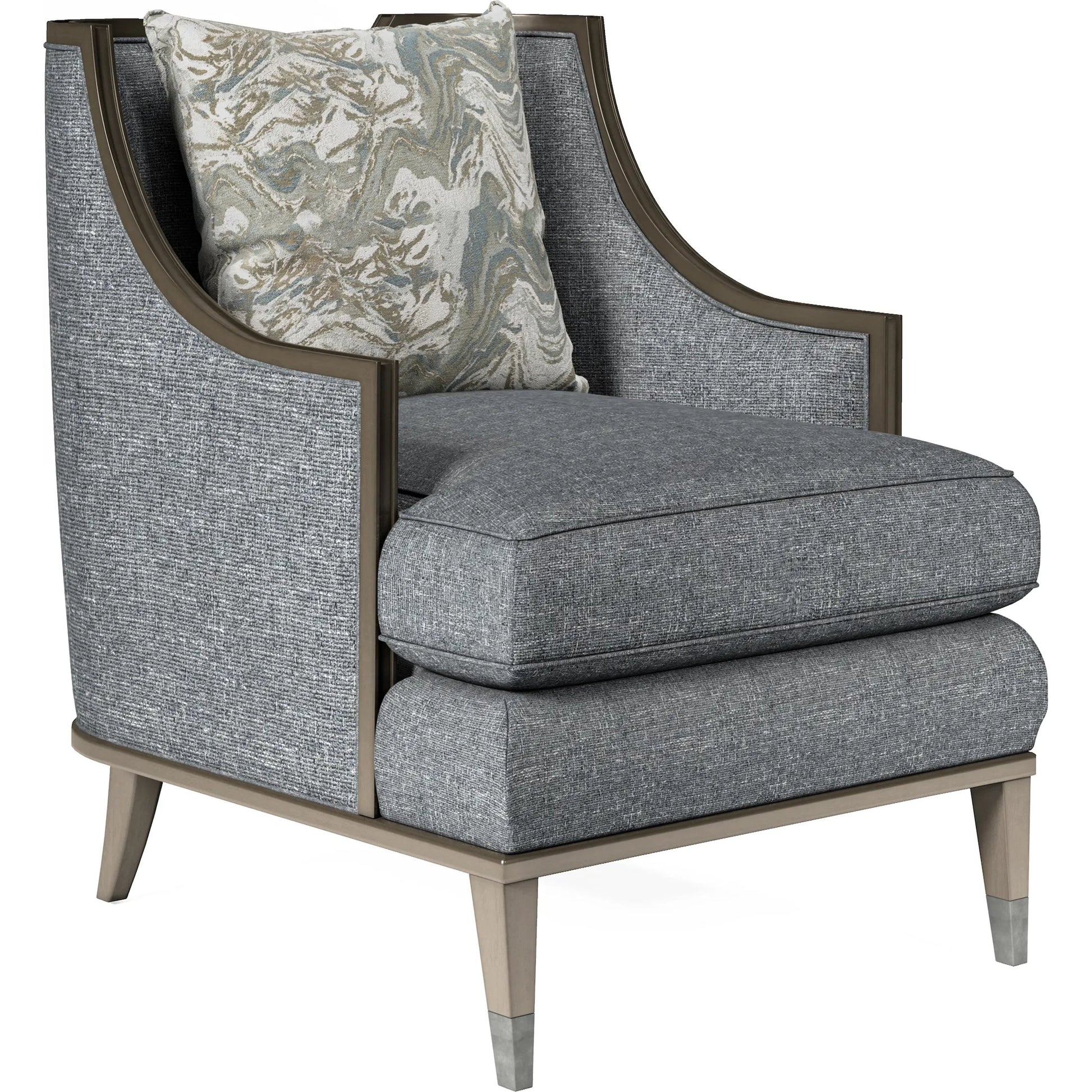 Harper Chair by A.R.T. Furniture in blue and mica, lichen. Made from rubberwood solids, foam, fabric, metal in a traditional style.