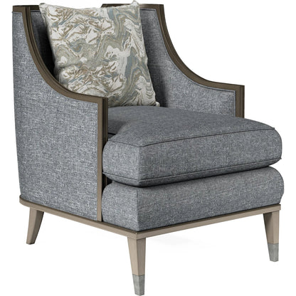 Harper Chair by A.R.T. Furniture in blue and mica, lichen. Made from rubberwood solids, foam, fabric, metal in a traditional style.