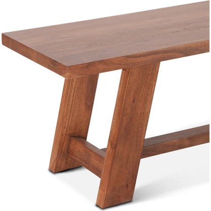 Stavanger 80" Bench by World Interiors in brown and cinnamon brown. Made from acacia wood in a unique style.