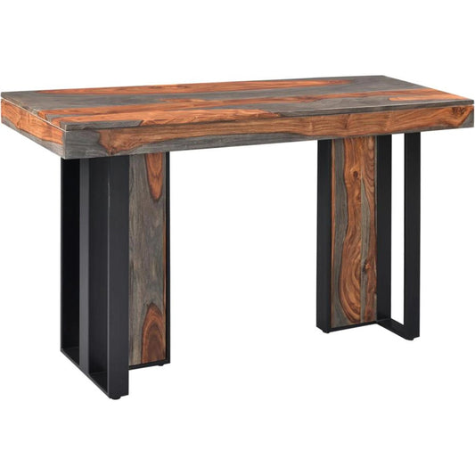 Summit Console Table by World Interiors in brown and gray and capri sheeesham. Made from sheesham wood, iron in a unique style.