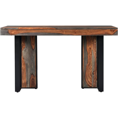 Summit Console Table by World Interiors in brown and gray and capri sheeesham. Made from sheesham wood, iron in a unique style.