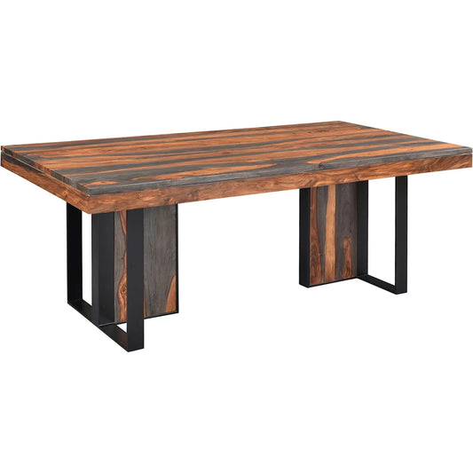 Summit Dining Table by World Interiors in brown and gray and capri sheeesham. Made from sheesham wood, iron in a unique style.