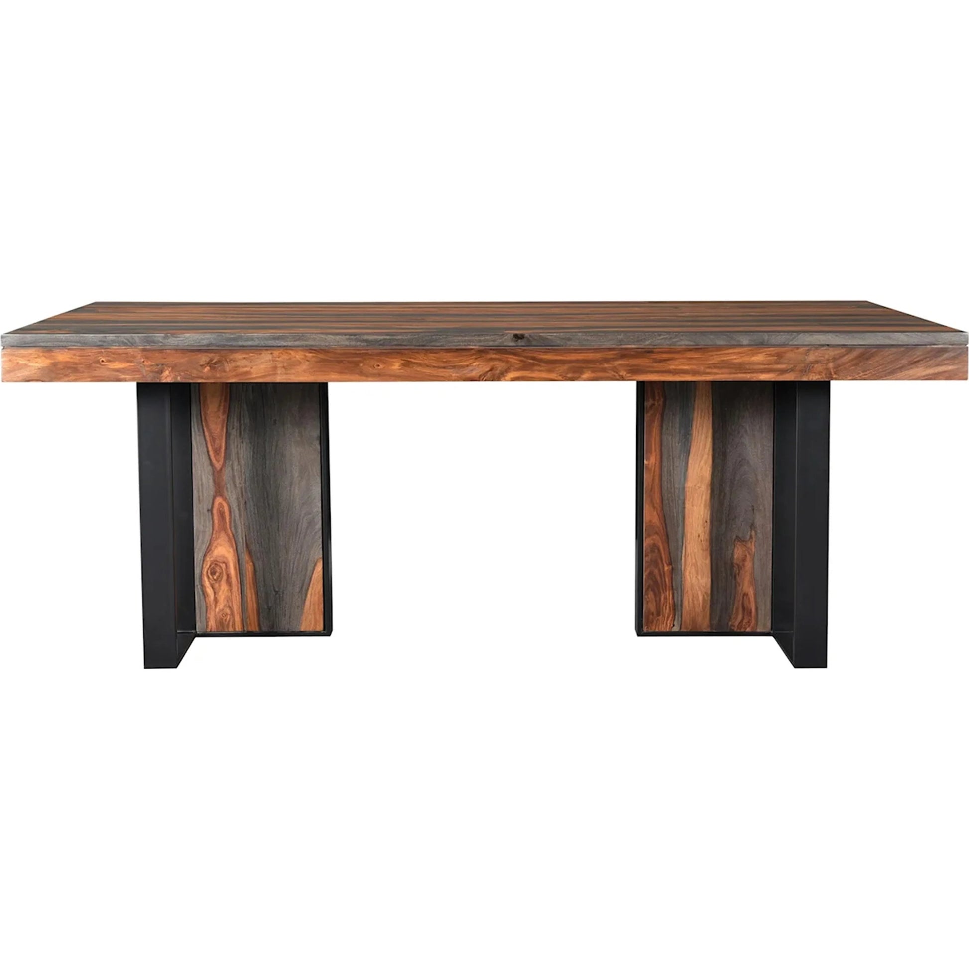Summit Dining Table by World Interiors in brown and gray and capri sheeesham. Made from sheesham wood, iron in a unique style.
