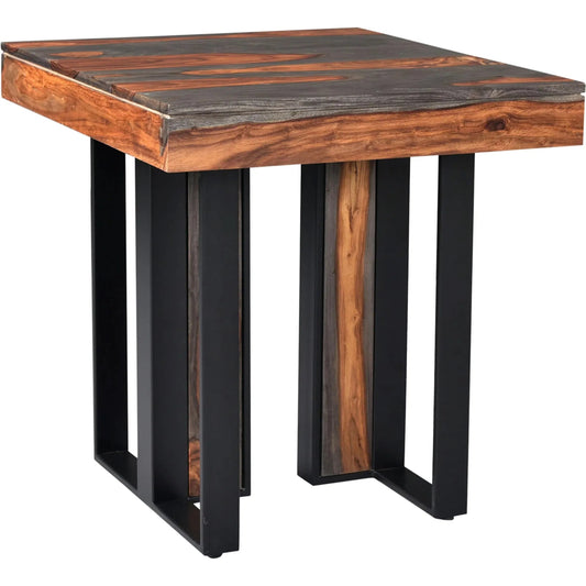 Summit End Table by World Interiors in brown and gray and capri sheeesham. Made from sheesham wood, iron in a unique style.