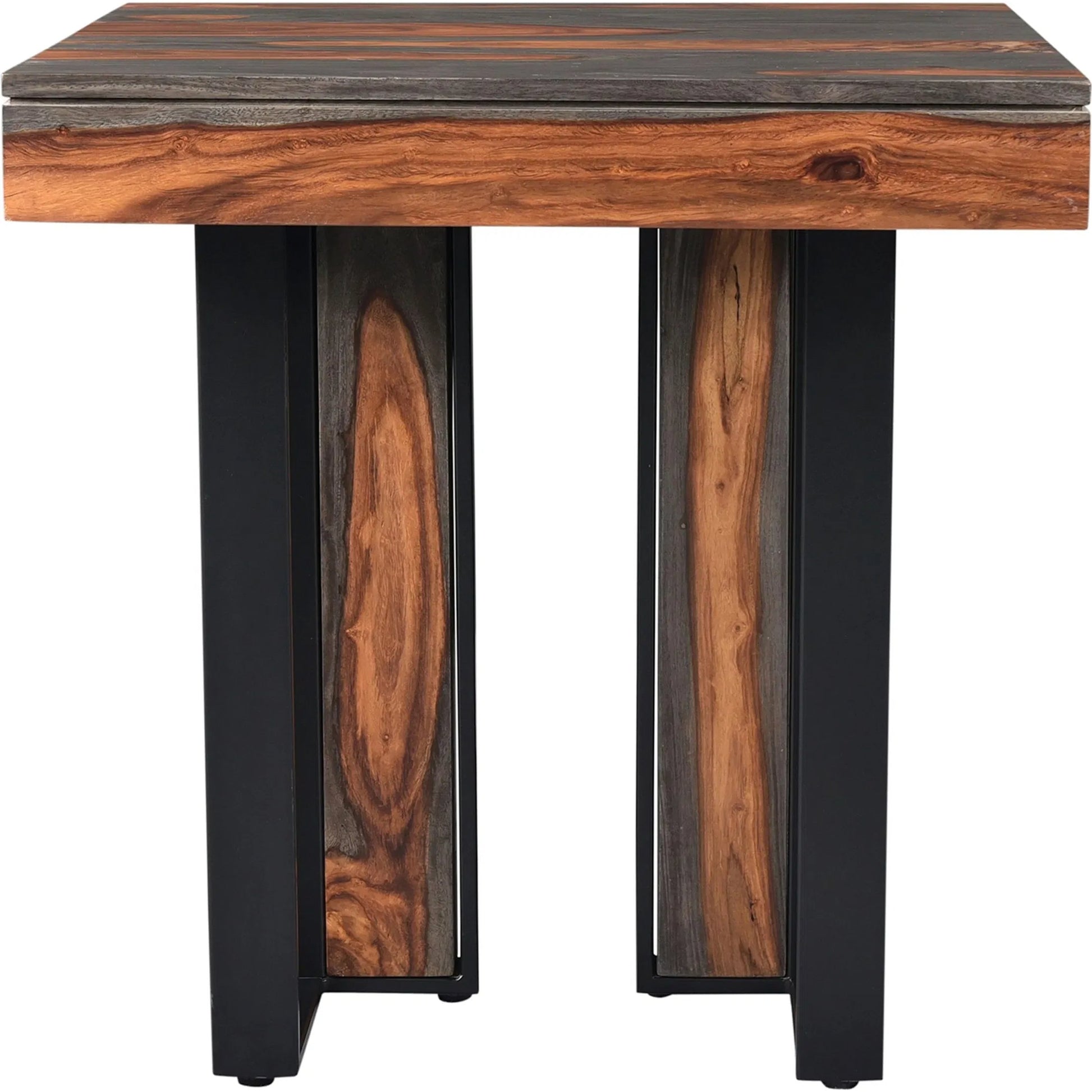 Summit End Table by World Interiors in brown and gray and capri sheeesham. Made from sheesham wood, iron in a unique style.