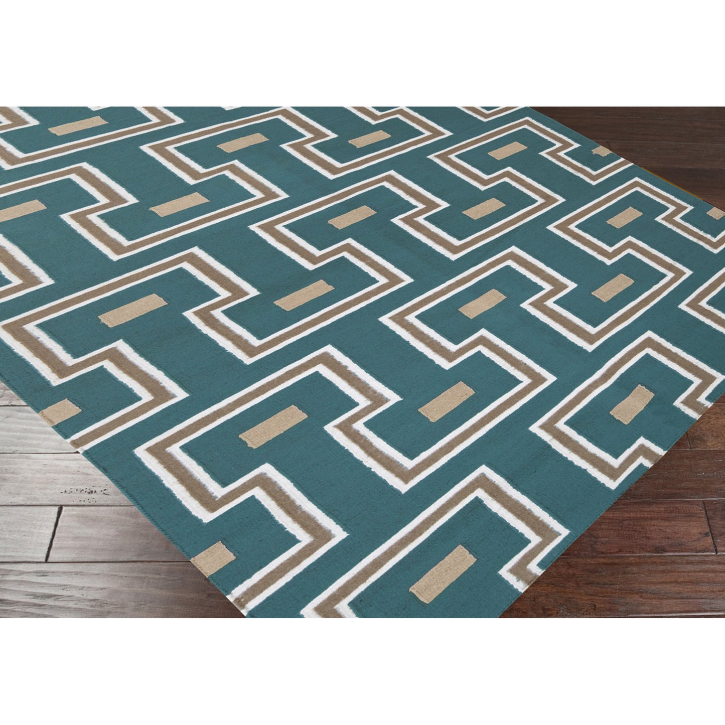 005 44666-17097 | Closeup | Frontier Rug - 786 by Surya in cream, tan, teal. Made from 100% wool in a unique style.