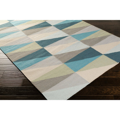 Frontier Rug - 1056 by Surya in light beige, medium gray, aqua, dark blue, seafoam, gray. Made from 100% wool in a unique style.