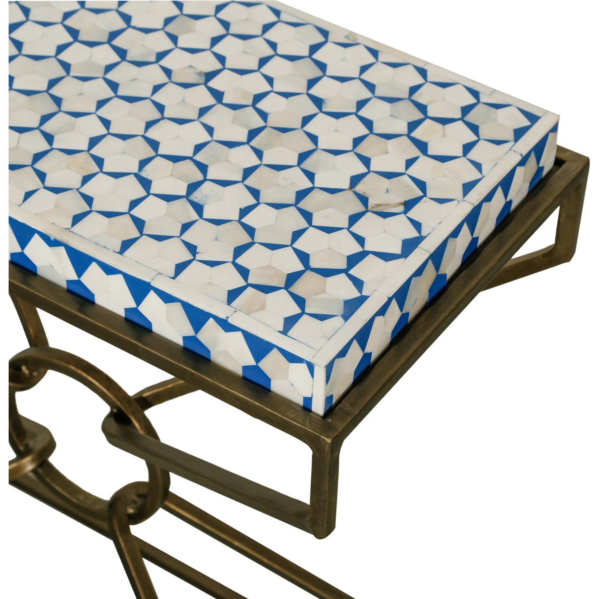 Alexandria 24" Side Table by World Interiors in multi-color and natural. Made from bone, horn, metal in a eclectic & global style.