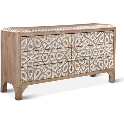 Haveli Mango Wood Geometric Carved Dresser by World Interiors in white. Made from mango wood in a eclectic & global style.