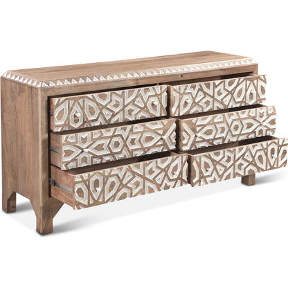 Haveli Mango Wood Geometric Carved Dresser by World Interiors in white. Made from mango wood in a eclectic & global style.