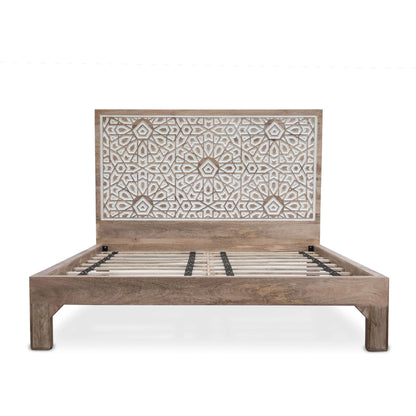 Haveli Bed by World Interiors in white. Made from mango wood in a eclectic & global style.