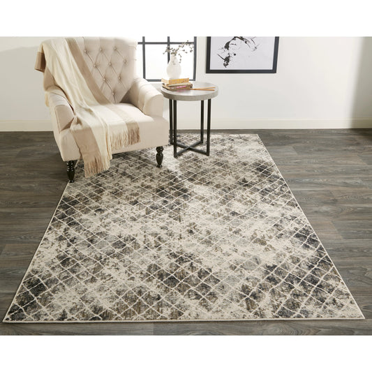 Kano Transitional Diamond Rug - 3873F by Feizy in ivory, gray, taupe. Made from polypropylene, polyester in a unique style.