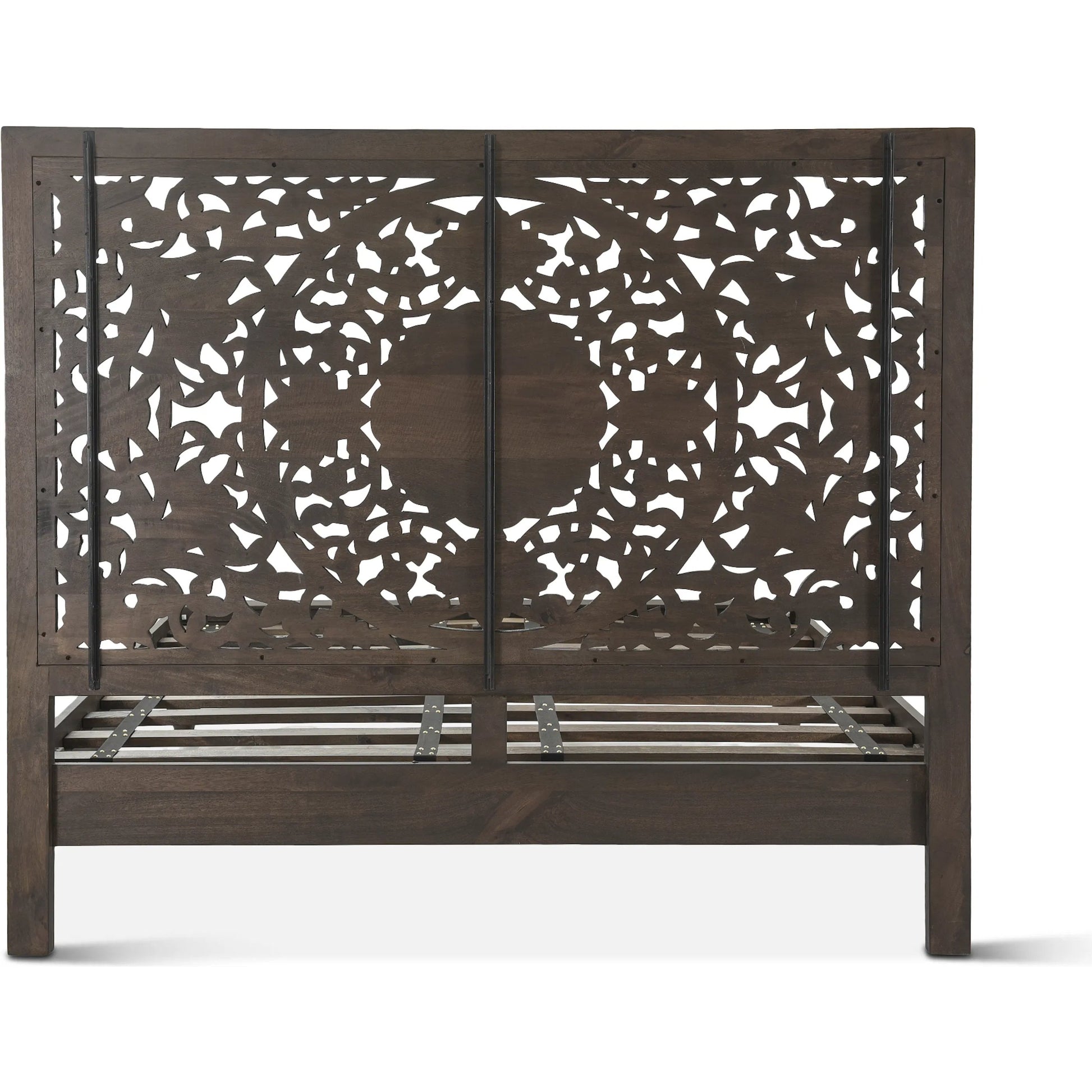 Haveli Carved Bed by World Interiors in brown and vintage brown. Made from mango wood in a eclectic & global style.