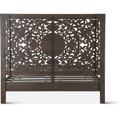Haveli Carved Bed by World Interiors in brown and vintage brown. Made from mango wood in a eclectic & global style.