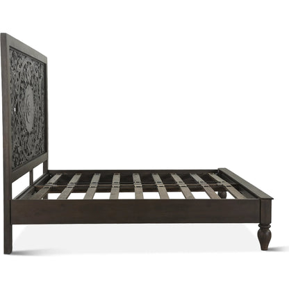 Haveli Carved Bed by World Interiors in brown and vintage brown. Made from mango wood in a eclectic & global style.