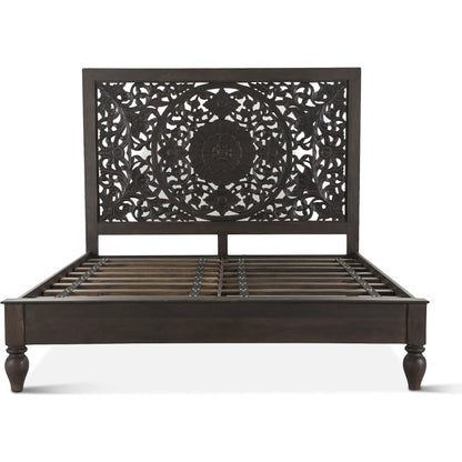 Haveli Carved Bed by World Interiors in brown and vintage brown. Made from mango wood in a eclectic & global style.