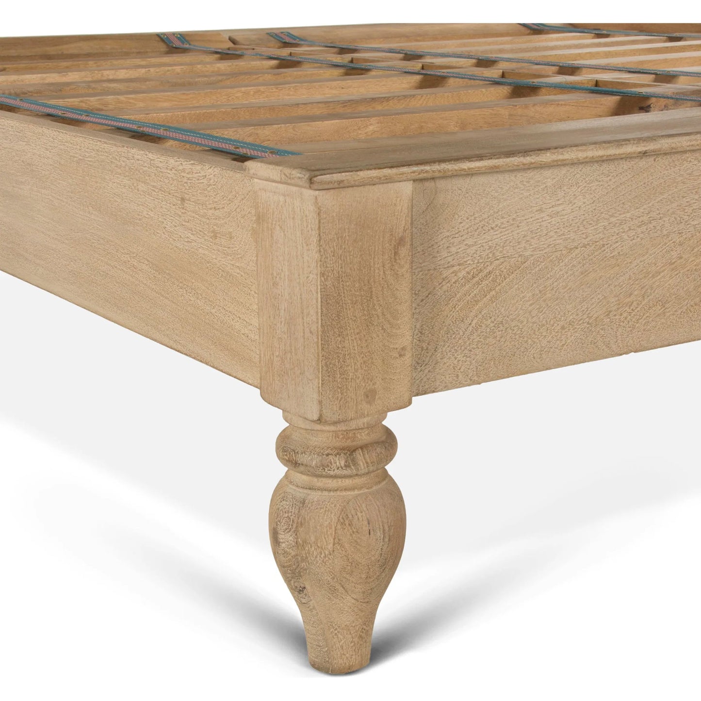 020 SR-877004 | Closeup | Haveli Handcarved Bed by World Interiors in brown and weathered whitewash. Made from mango wood in a cottage & farmhouse style.