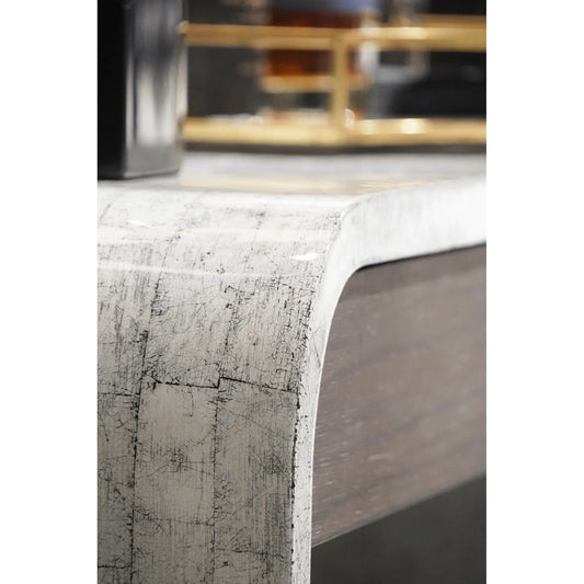 Gaia End Table by Jonathan Charles in white smoke eggshell. Made from egg shell in a modern style.