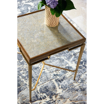 Toulouse Eggshell End Table by Jonathan Charles in plateado eggshell. Made from walnut quarter figured veneer in a modern style.