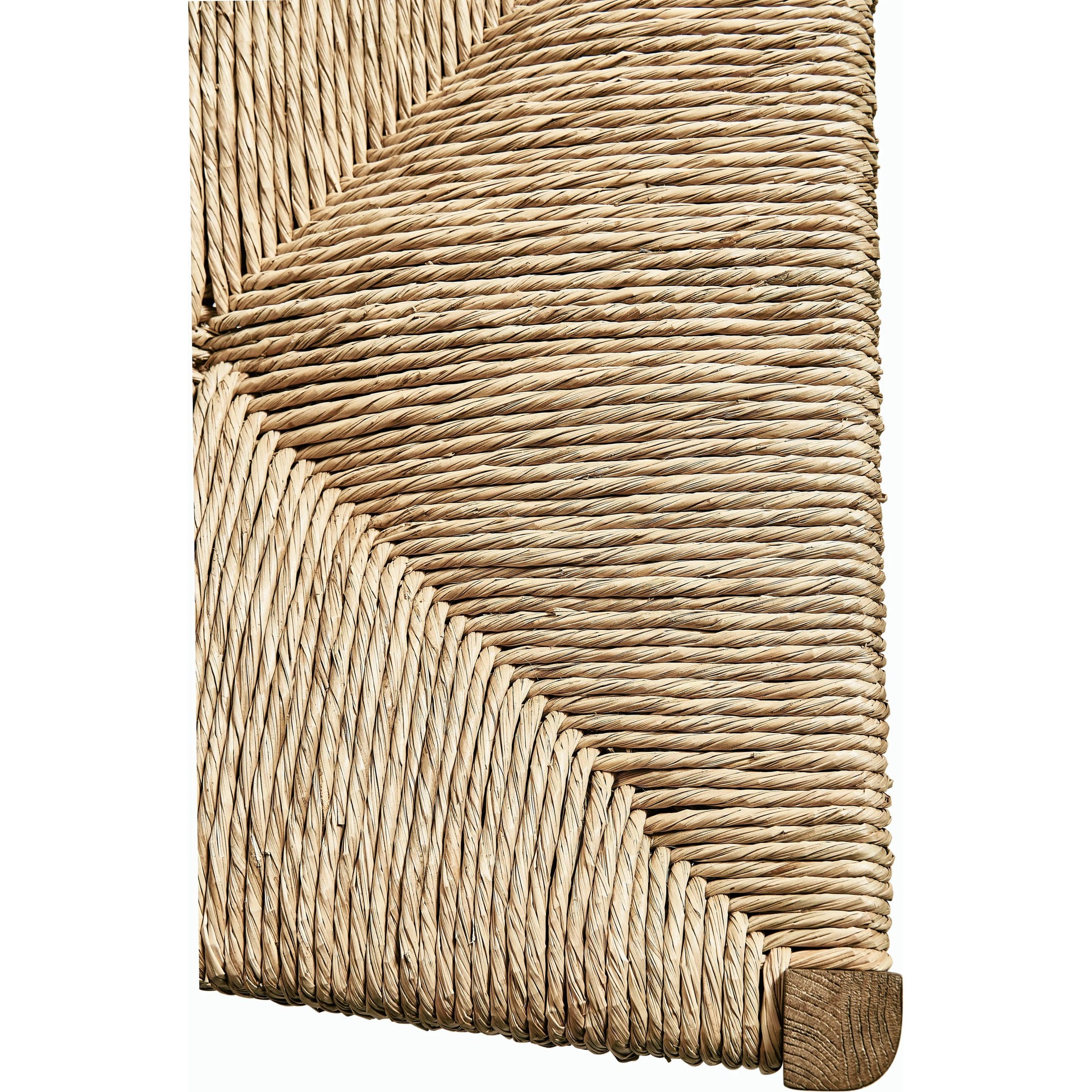 Timeless Doppler Ladderback Side Chair by Jonathan Charles in brown. Made from oak, fiber rush, foam, fabric in a coastal style.