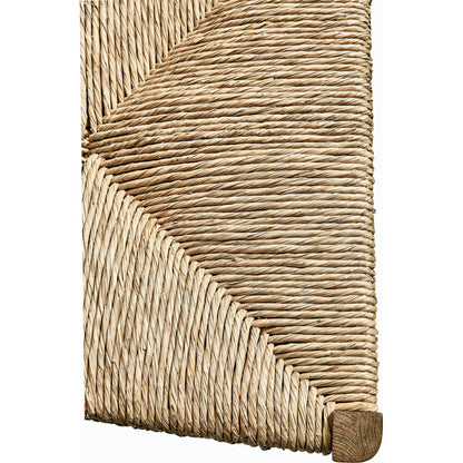 Timeless Doppler Ladderback Side Chair by Jonathan Charles in brown. Made from oak, fiber rush, foam, fabric in a coastal style.