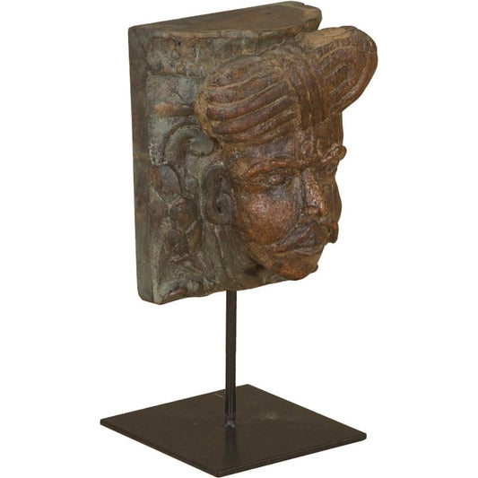 Curio Tribesman Head on Iron Stand by World Interiors in brown. Made from reclaimed wood, reclaimed iron in a unique style.