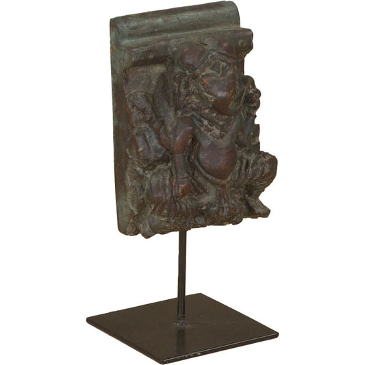 Curio Carved Wooden Ganesha on Iron Stand by World Interiors in brown. Made from reclaimed wood, reclaimed iron in a unique style.