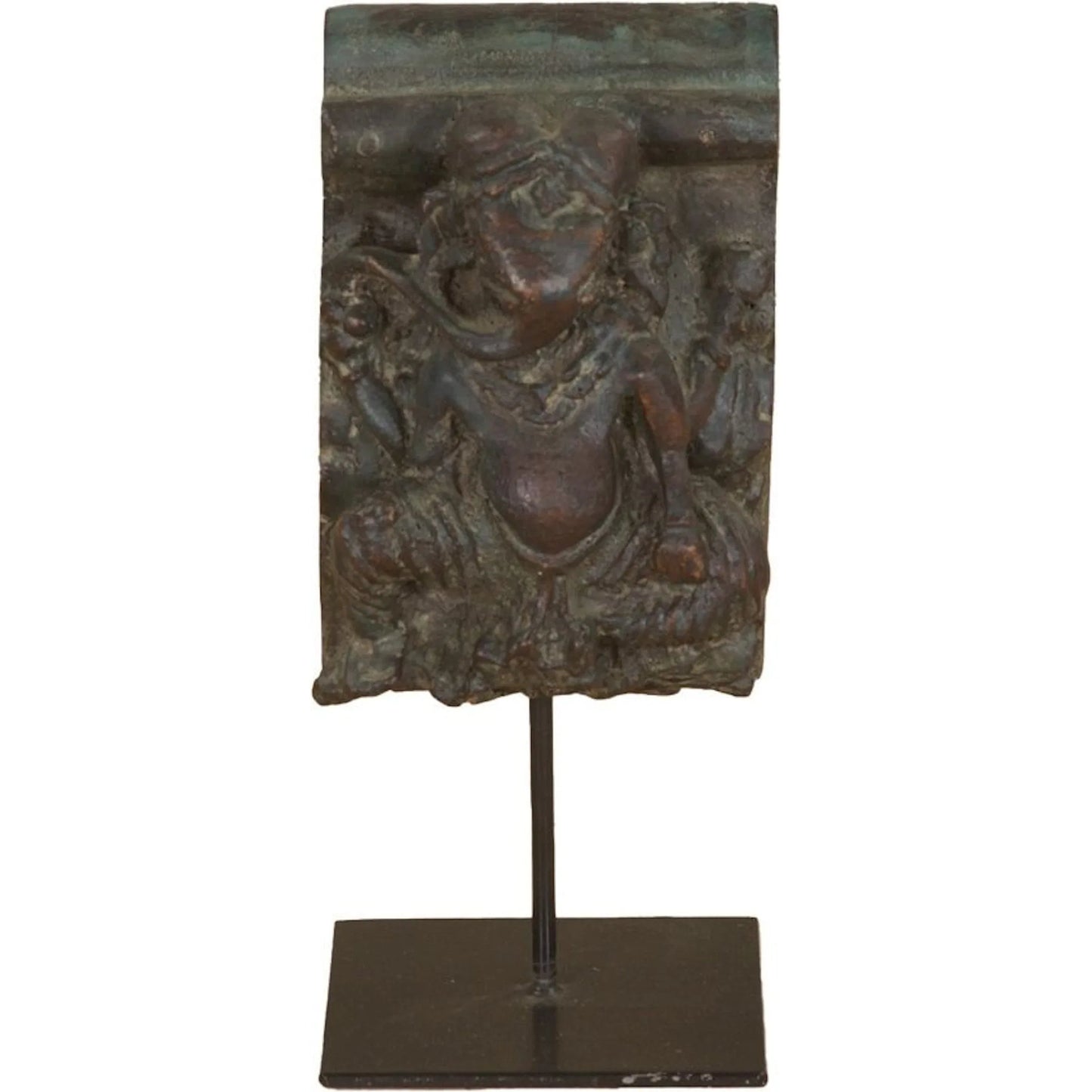 002 SI-2445225 | Additional Silo | Curio Carved Wooden Ganesha on Iron Stand by World Interiors in brown. Made from reclaimed wood, reclaimed iron in a traditional style.